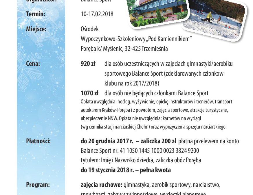 Zima 2018: obóz rekreacyjno – sportowy